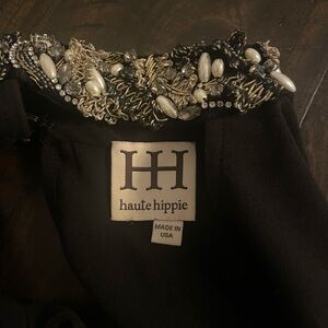 Haute Hippie Black Wrap Dress with Silver & Gold Embellishments